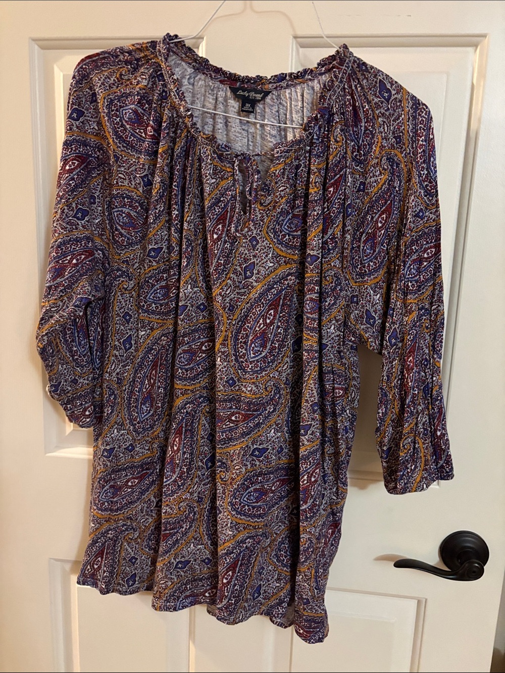 Lucky Brand Boho Paisley Top in Purple and Mustard Accents
